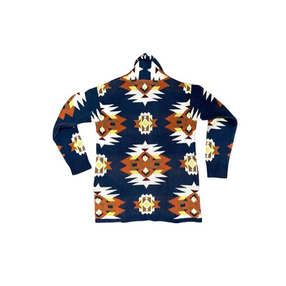 Lucky Brand Women Aztec Print Open Cardigan Sweater M Blue Orange NWT - Picture 2 of 7